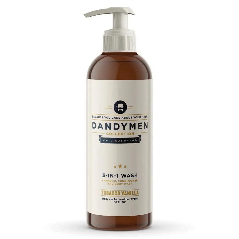 Dandymen Collection Mens 3-in-1 Shampoo Conditioner and Body Wash Tobacco Vanilla 16Oz